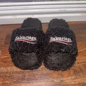 Balenciaga Unisex Black Fur Slides